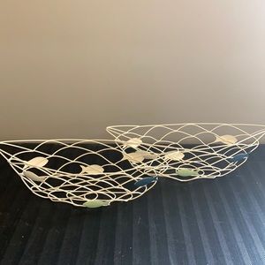 Set of 2 white wire “net” baskets fish lake cabin country summer bread trinket
